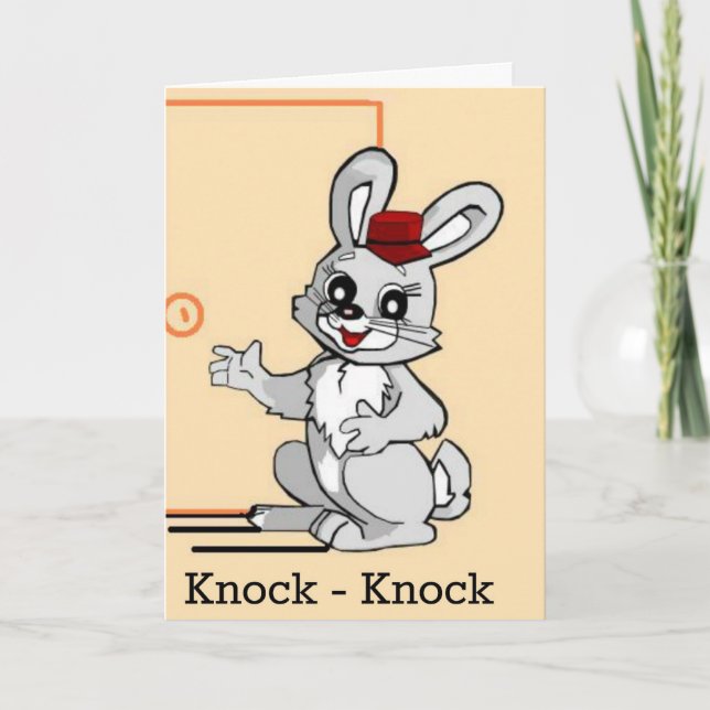 Tecknad Rabbit Knock-Knock Joke Känn bättre bil Kort (Framsida)