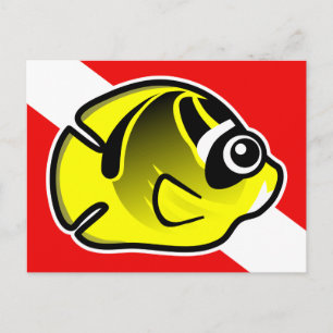 Tecknad Raccoon Butterflufish Dive Flagga Vykort