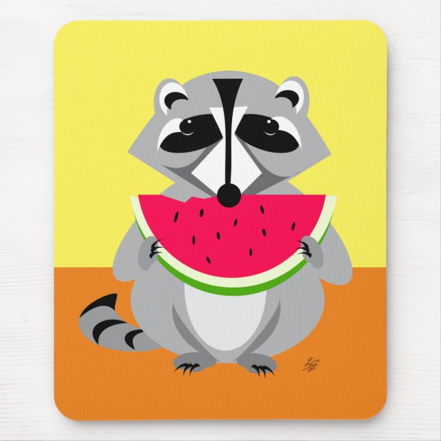 Tecknad Raccoon Eating Watermelon Musmatta (Framsidan)