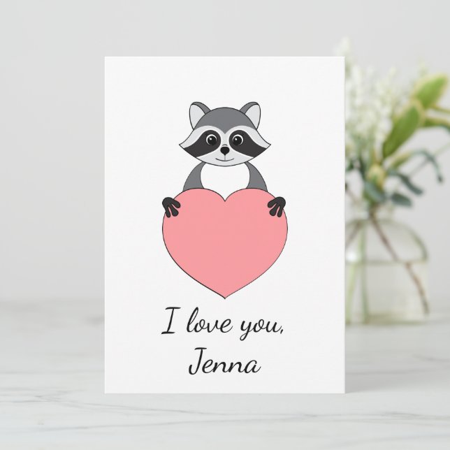 Tecknad Raccoon i kärlek Valentine Julkort (Stående Fram)