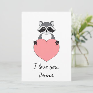 Tecknad Raccoon i kärlek Valentine Julkort