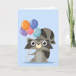 Tecknad Raccoon med Balloons Grattis på födelsedag Kort