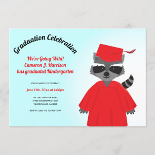 Tecknad Raccoon Red Blue Kid Studenten Inbjudningar