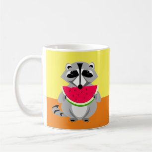 Tecknad Raccoon with Watermelon Kaffemugg