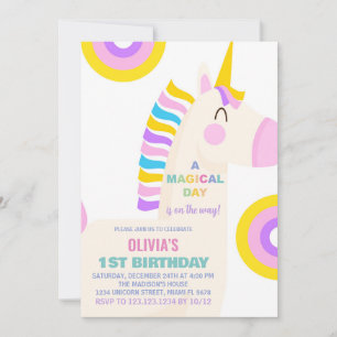 Tecknad Rainbow Unicorn Birthday-inbjudningar Inbjudningar
