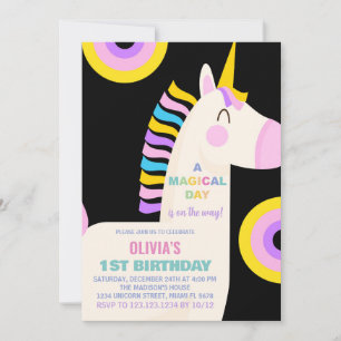 Tecknad Rainbow Unicorn Birthday-inbjudningar Inbjudningar
