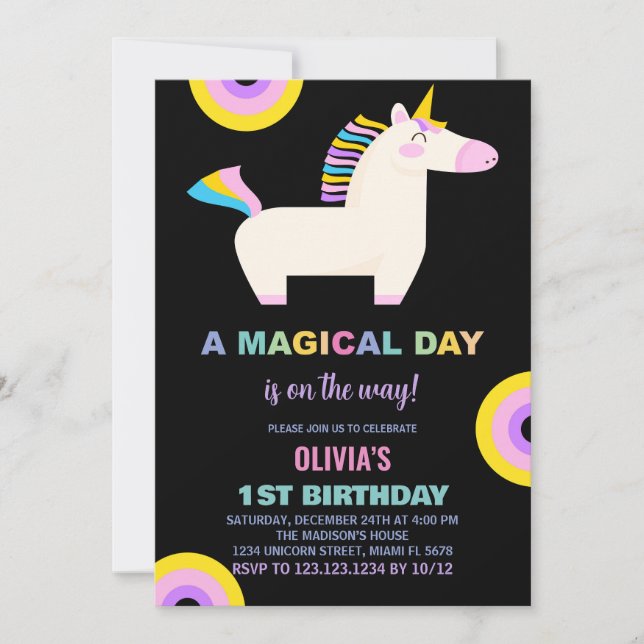 Tecknad Rainbow Unicorn Birthday-inbjudningar Inbjudningar (Framsida)