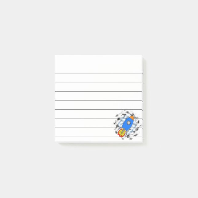 Tecknad raket med halvtoneeffekter Galaxy-rutmönst Post-it Block (Framsida)