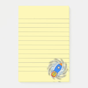 Tecknad raket med halvtoner Galaxy-linjerad Post-it Block