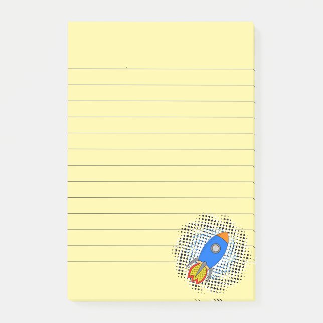 Tecknad raket med halvtoner Galaxy-linjerad Post-it Block (Framsida)