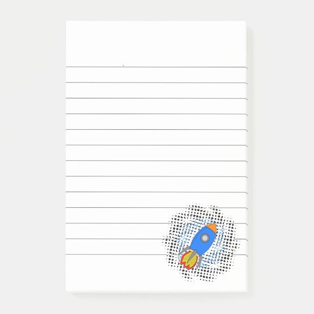 Tecknad raket med halvtoner Galaxy-linjerad Post-it Block (Framsida)