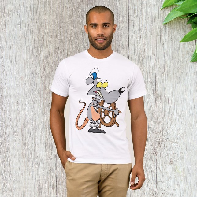 Tecknad råtta piratkapten styrande skepp t shirt (Skapare uppladdad)