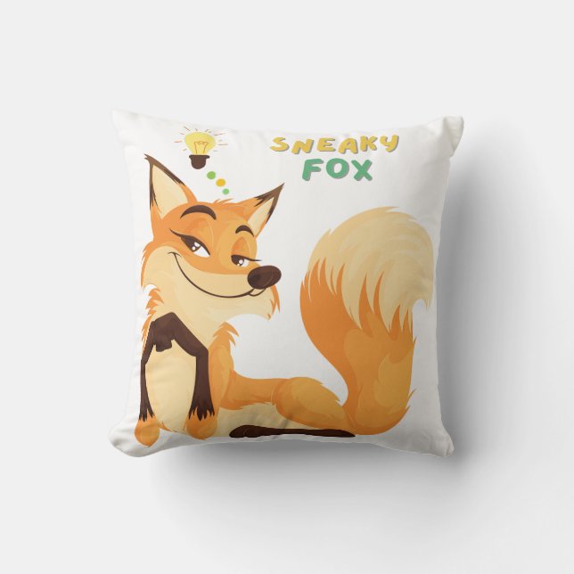 Tecknad räv och en långbuske svan kudde (Framsida)