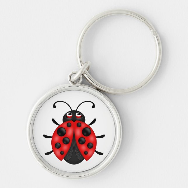 Tecknad Red Black Ladybug Keychains Rund Silverfärgad Nyckelring (Framsidan)