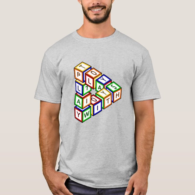 Tecknad Red Blue Gult Grönt Leksak Blockerar bild T Shirt (Framsida)