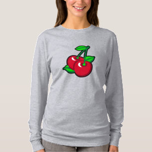Tecknad Red Grönt Black Cherries Fruktvektor Art T Shirt