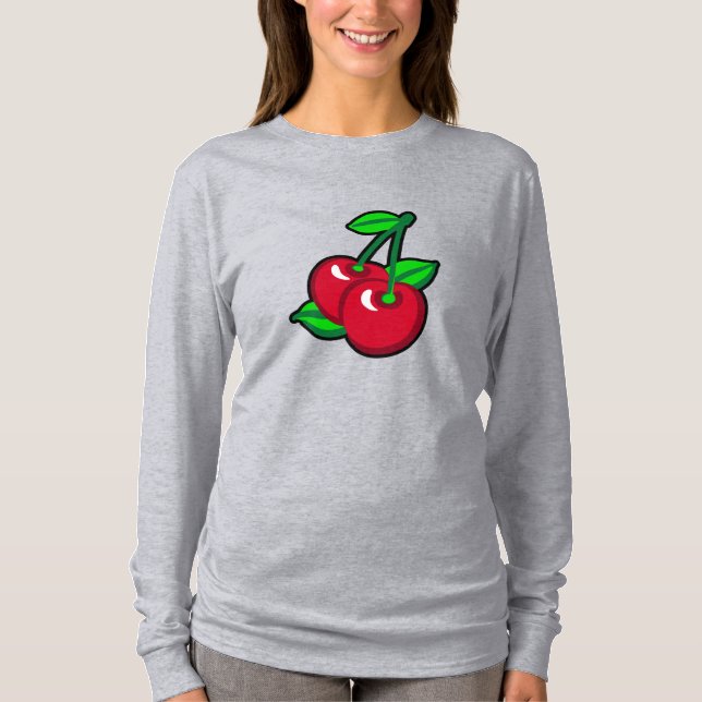 Tecknad Red Grönt Black Cherries Fruktvektor Art T Shirt (Framsida)