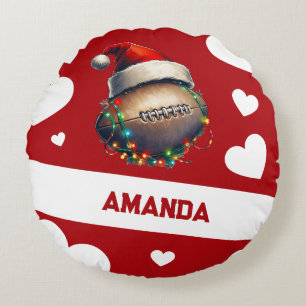 Tecknad Red Merry American Football Namn Rund Kudde