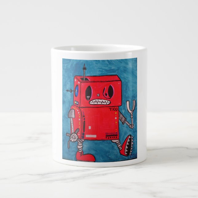 Tecknad Red Robot Coffee Mugg Jumbo Mugg (Framsidan)