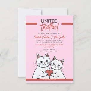Tecknad Red & White Whimsical Cats Bröllop Inbjudningar