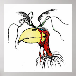 Tecknad Rednacken Vculture Bird Poster