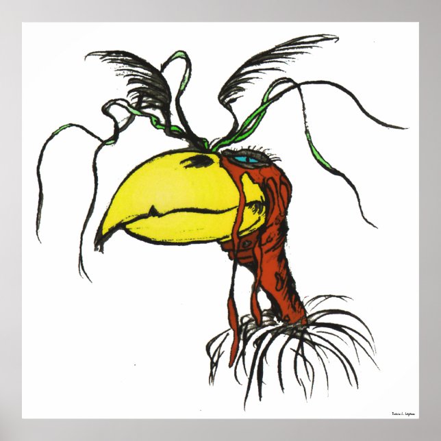Tecknad Rednacken Vculture Bird Poster (Framsidan)