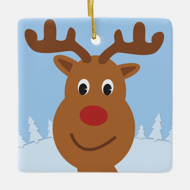 Tecknad Reindeer Julgransprydnad Keramik (Framsida)
