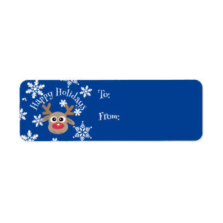 Tecknad Reindeer Snowflake Blue jul Gift Returadress Etikett