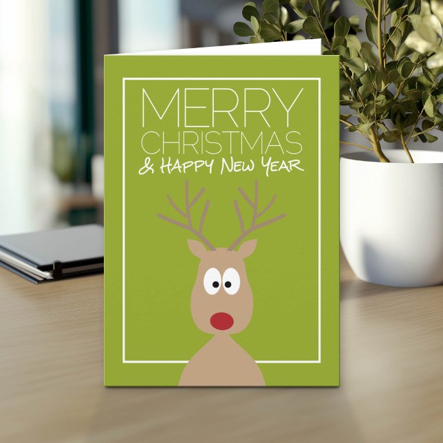 Tecknad ren med God Jul och Nyår Helgkort (Cute Reindeer Holiday Greeting Card)