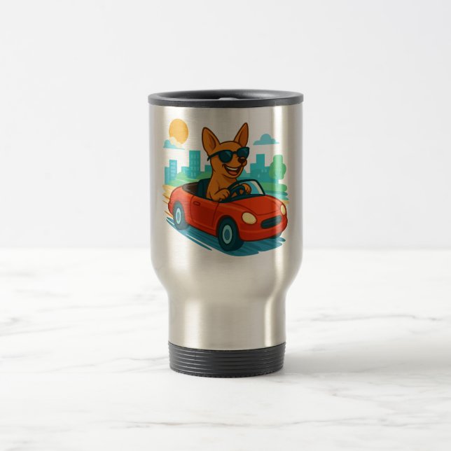 Tecknad Resemugg med Hund som Kör Röd Bil (Center)
