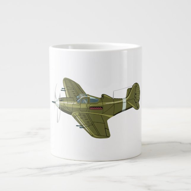 Tecknad retro fighter flygplan jumbo mugg (Framsidan)