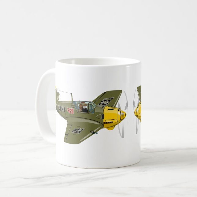 Tecknad retro fighter flygplan kaffemugg (Framsida vänster)