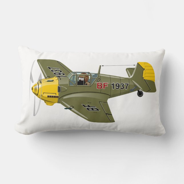 Tecknad retro fighter flygplan lumbarkudde (Framsida)