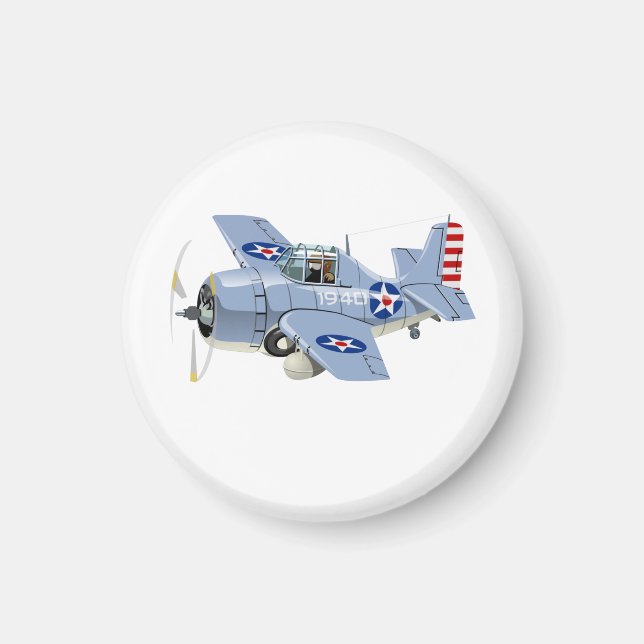 Tecknad retro fighter flygplan magnet (Framsidan)