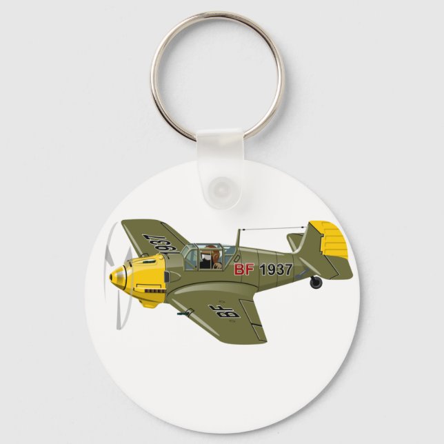 Tecknad retro fighter flygplan nyckelring (Framsida)