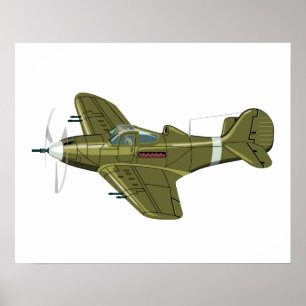 Tecknad retro fighter flygplan poster