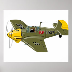Tecknad retro fighter flygplan poster