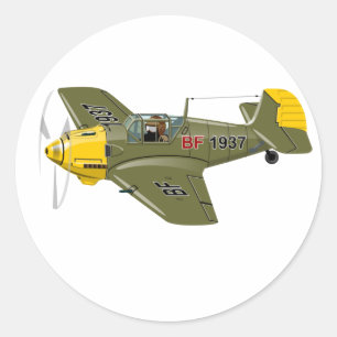 Tecknad retro fighter flygplan runt klistermärke