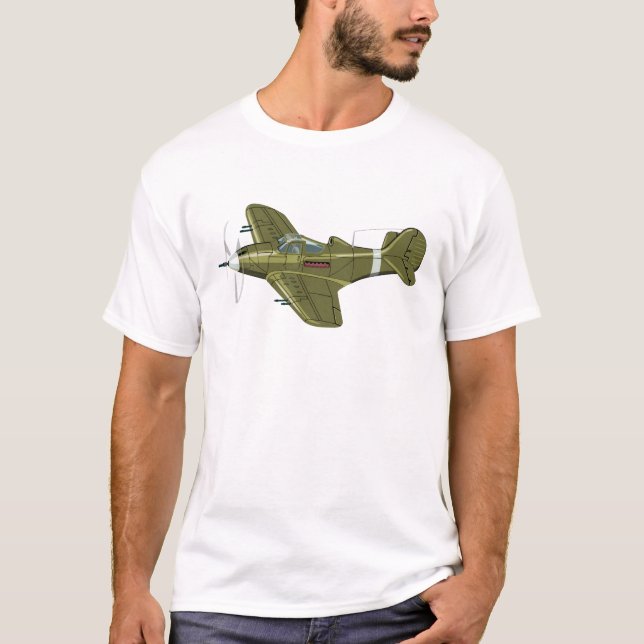 Tecknad retro fighter flygplan t shirt (Framsida)