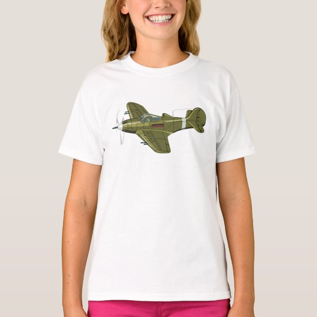Tecknad retro fighter flygplan t shirt (Framsida)