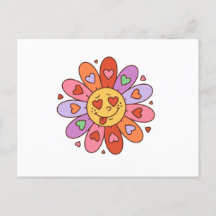 tecknad retro groovy hippie älskare daisy blomma vykort