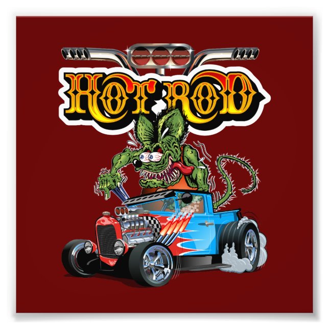 Tecknad retro hot rod fototryck (Framsidan)