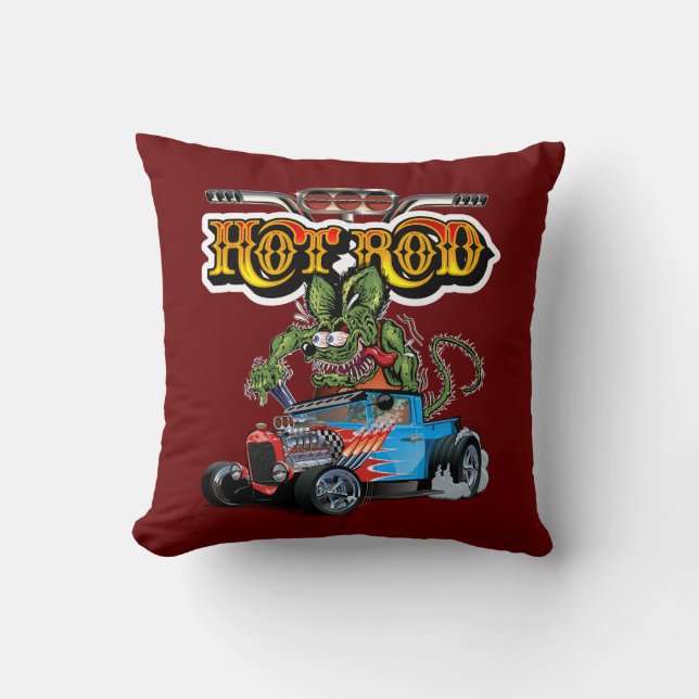 Tecknad retro hot rod kudde (Framsida)