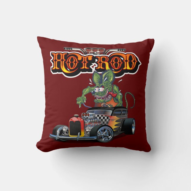Tecknad retro hot rod kudde (Framsida)