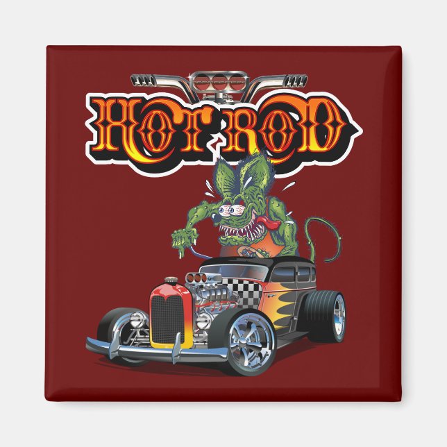 Tecknad retro hot rod magnet (Framsidan)