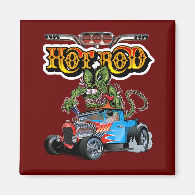 Tecknad retro hot rod magnet (Framsidan)