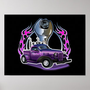 Tecknad retro hot rod poster