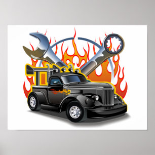 Tecknad retro hot rod poster
