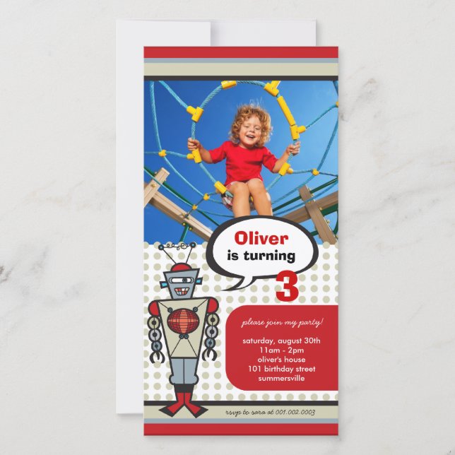 Tecknad Retro Robot Cute Kids Boy Födelsedagsfest (Framsida)