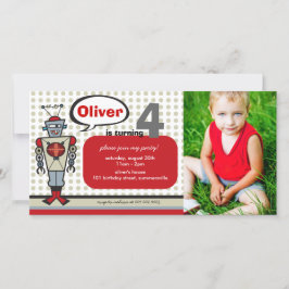 Tecknad Retro Robot Cute Kids Boy Födelsedagsfest